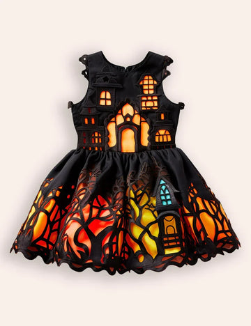 Halloween Haunted House Appliqué Dress